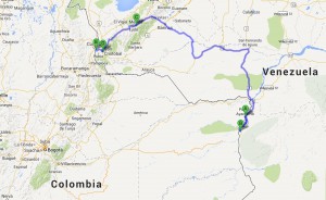 Zurückgelegte Strecke - den Weg nach Bogota müsst ihr euch denken, da will Google Maps grad nicht...